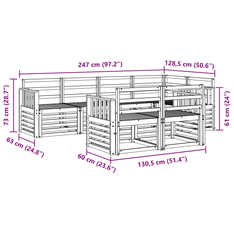 Lauko sofos komplektas 7 pcs Natūrali Poliesteris