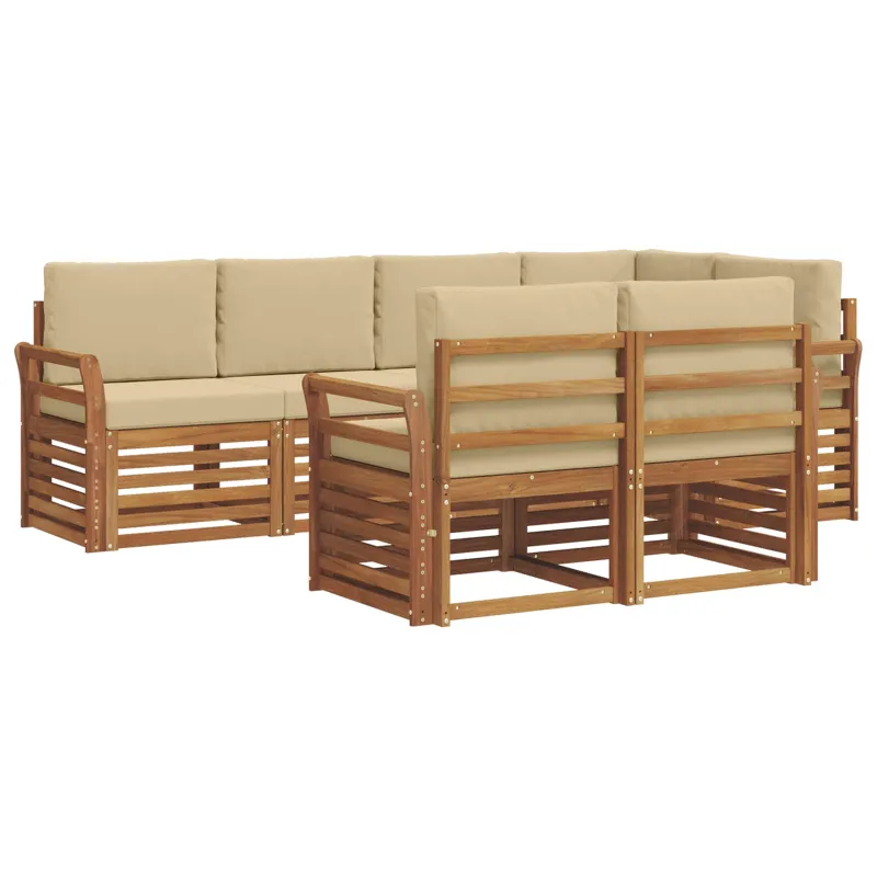 Sekcijos sofų komplektas su pagalve 7 pcs Natūralus ir bežinis
