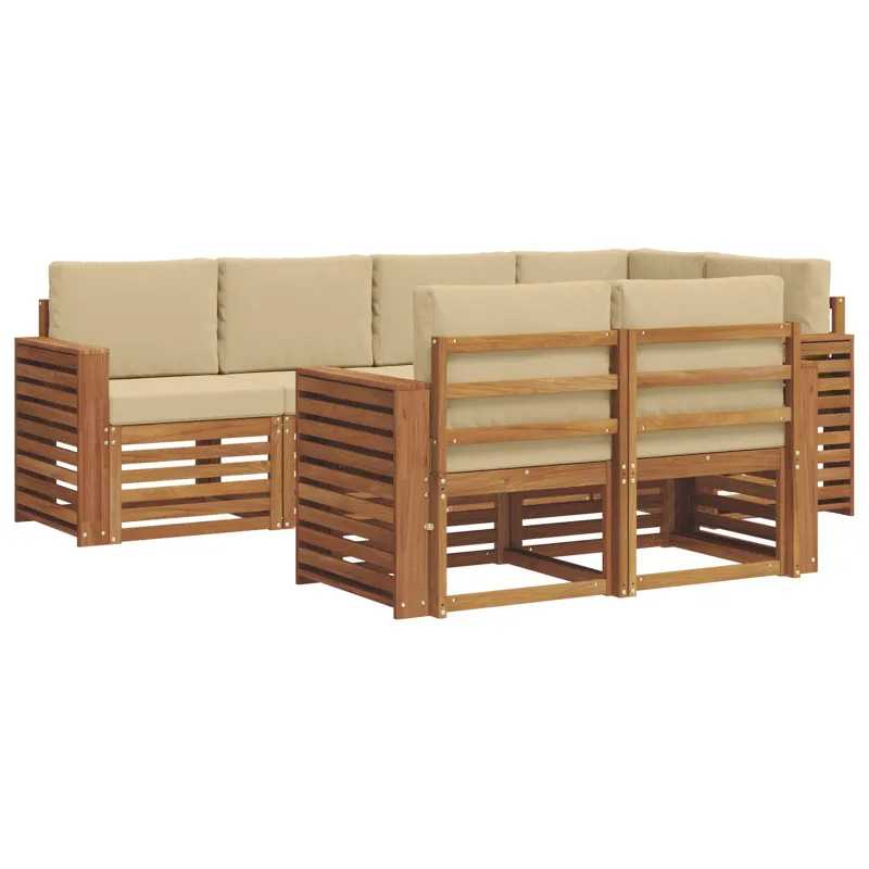 Sekcijos sofų komplektas su pagalve 7 pcs Natūralus ir bežinis