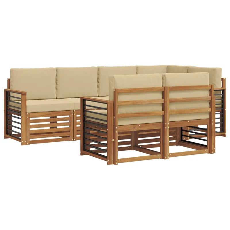 Sekcijos sofų komplektas su pagalve 7 pcs Natūralus ir bežinis