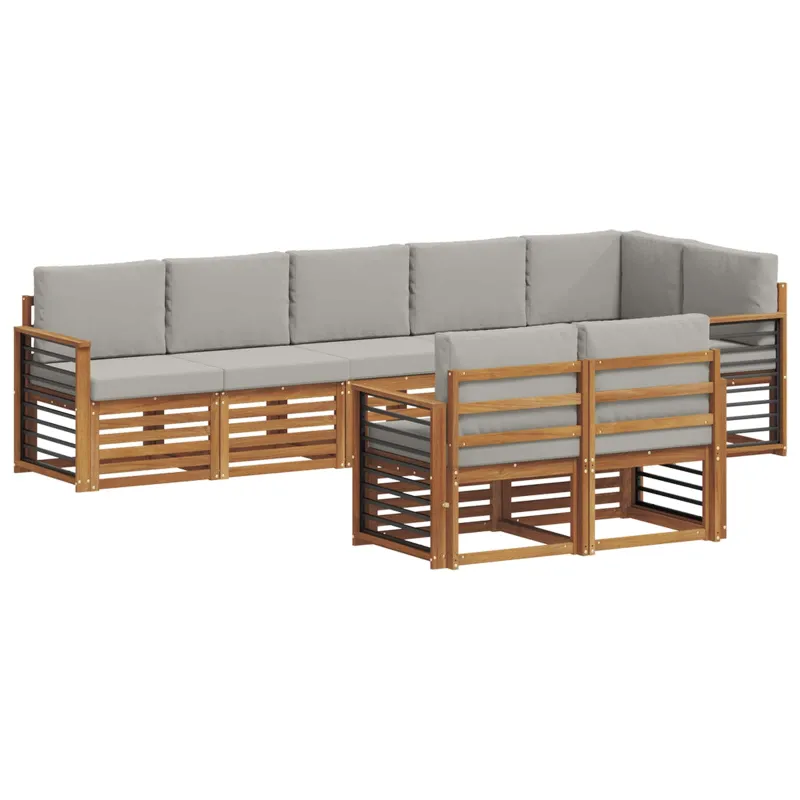 Sofų komplektai su pagalve 8 pcs Natūrali ir šviesiai pilka