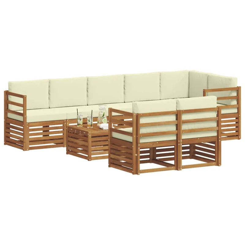 Sofų komplektai su pagalve 9 pcs Natūralus ir grietinėlė