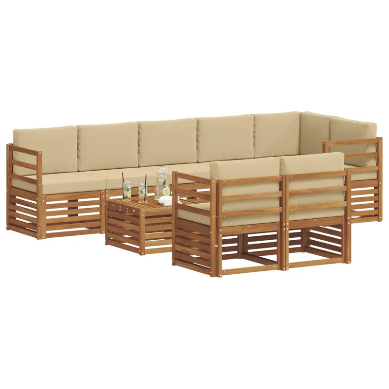 Sofų komplektai su pagalve 9 pcs Natūralus ir bežinis