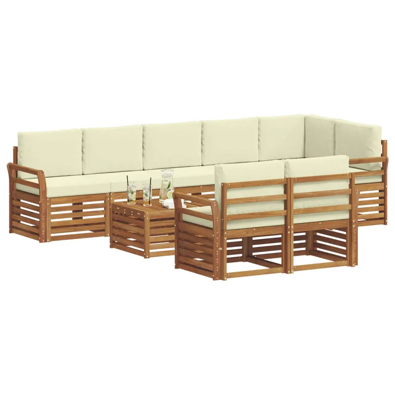 Sofų komplektai su pagalve 9 pcs Natūralus ir grietinėlė