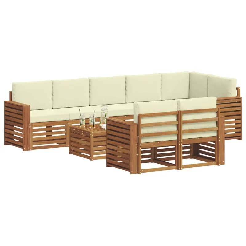 Sofų komplektai su pagalve 9 pcs Natūralus ir grietinėlė