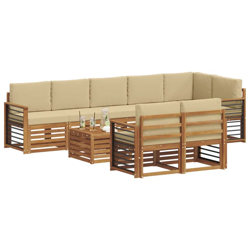 Sofų komplektai su pagalve 9 pcs Natūralus ir bežinis