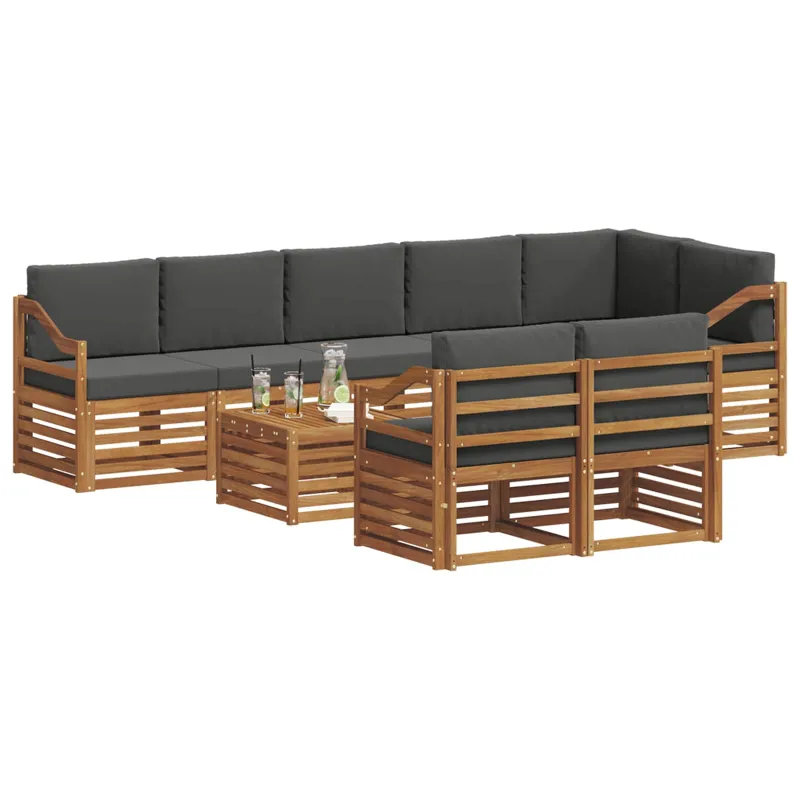 Sofų komplektai su pagalve 9 pcs Natūralus ir antracitas