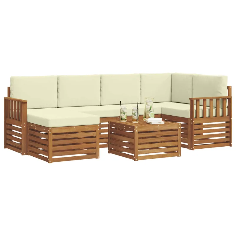 Sekcijos sofų komplektas 7 pcs Natūralus ir grietinėlė