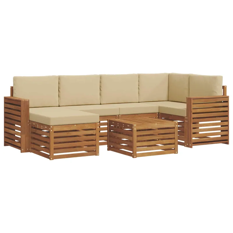 Sekcijos sofų komplektas su pagalve 7 pcs Natūralus ir bežinis