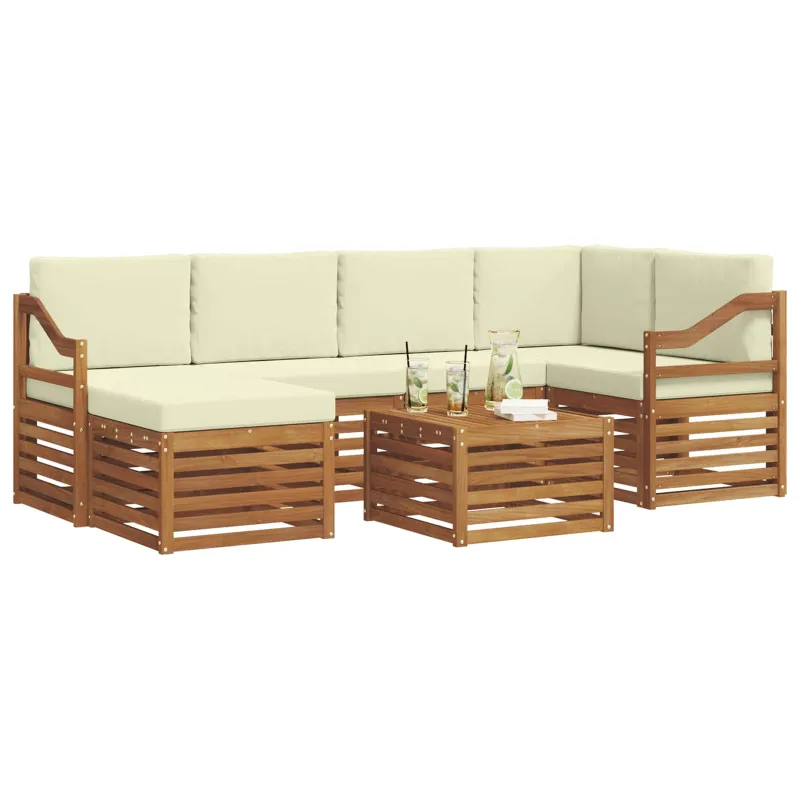 Sekcijos sofų komplektas 7 pcs Natūralus ir grietinėlė