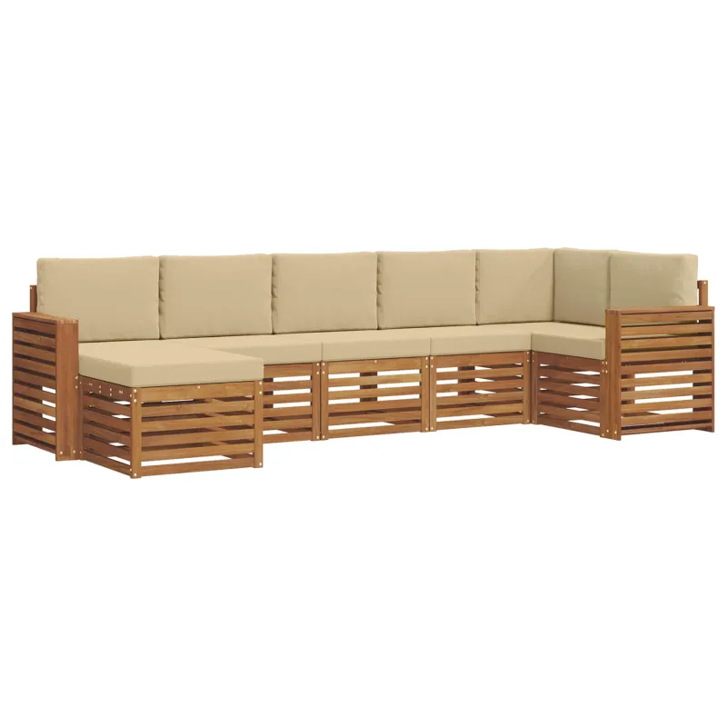 Sekcijos sofų komplektas su pagalve 7 pcs Natūralus ir bežinis