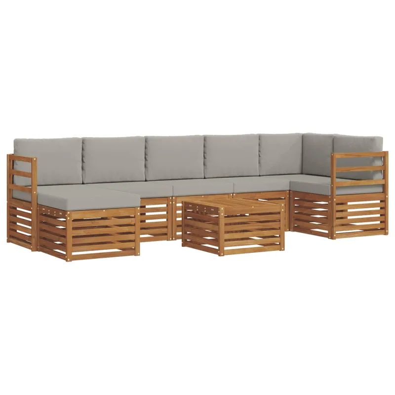 Lauko sofos komplektas 8 pcs Natūrali ir šviesiai pilka
