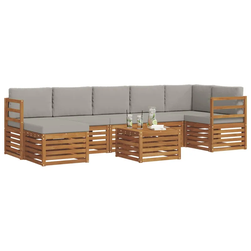 Lauko sofos komplektas 8 pcs Natūrali ir šviesiai pilka
