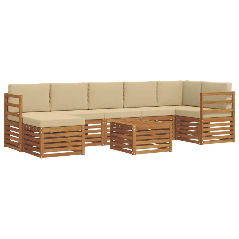 Lauko sofos komplektas su pagalve 8 pcs Natūralus ir bežinis