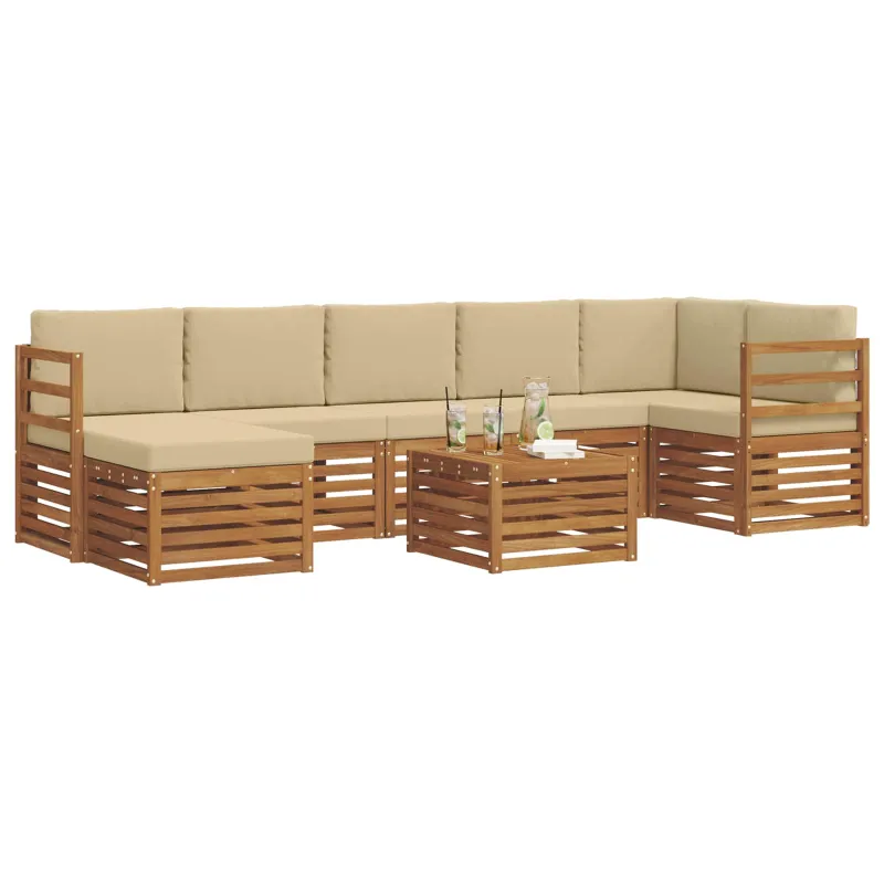 Lauko sofos komplektas su pagalve 8 pcs Natūralus ir bežinis