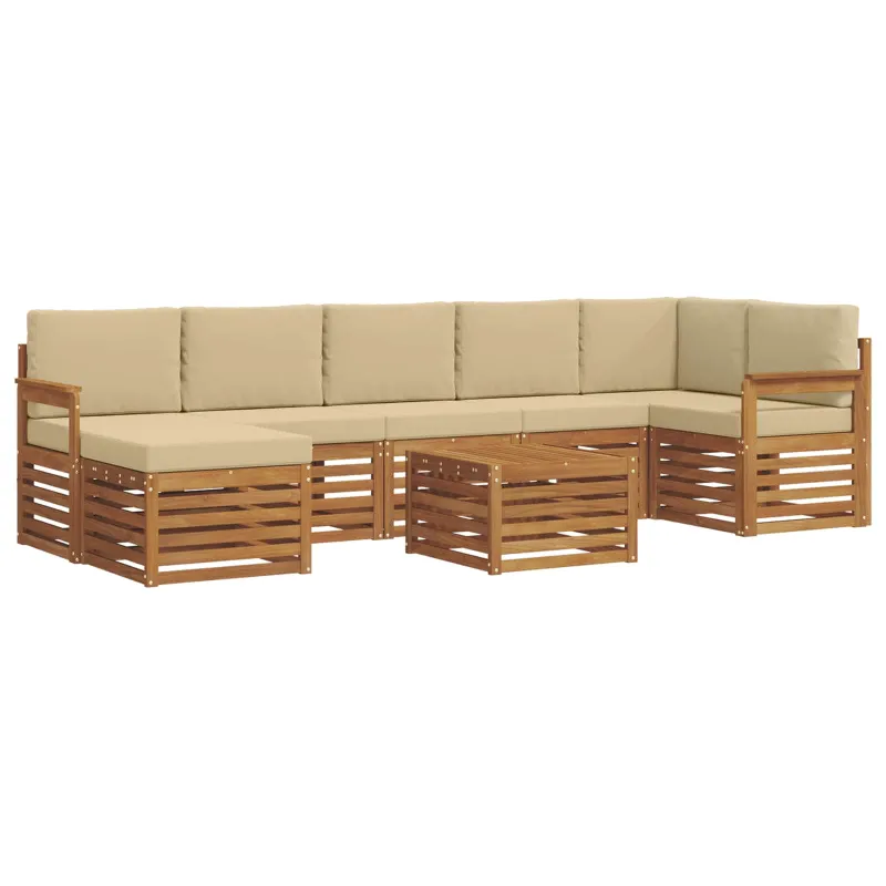 Lauko sofos komplektas su pagalve 8 pcs Natūralus ir bežinis