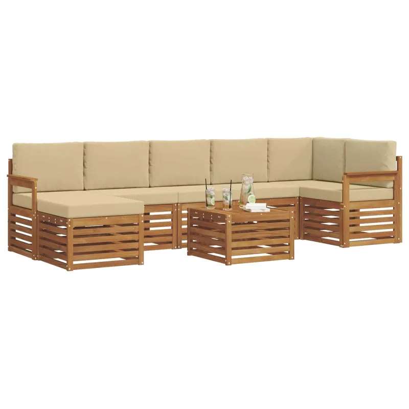 Lauko sofos komplektas su pagalve 8 pcs Natūralus ir bežinis