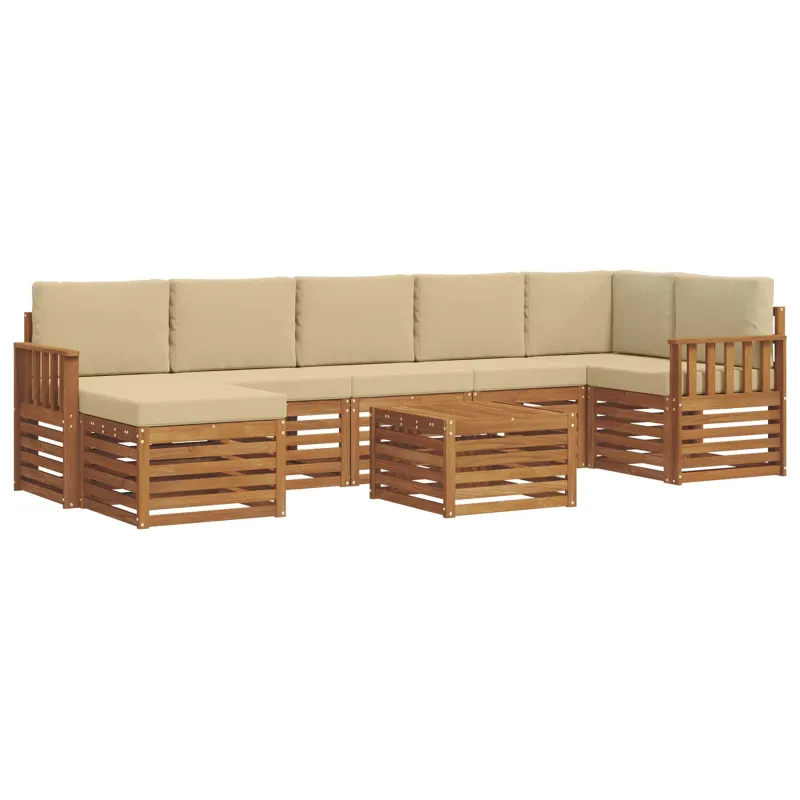 Lauko sofos komplektas su pagalve 8 pcs Natūralus ir bežinis