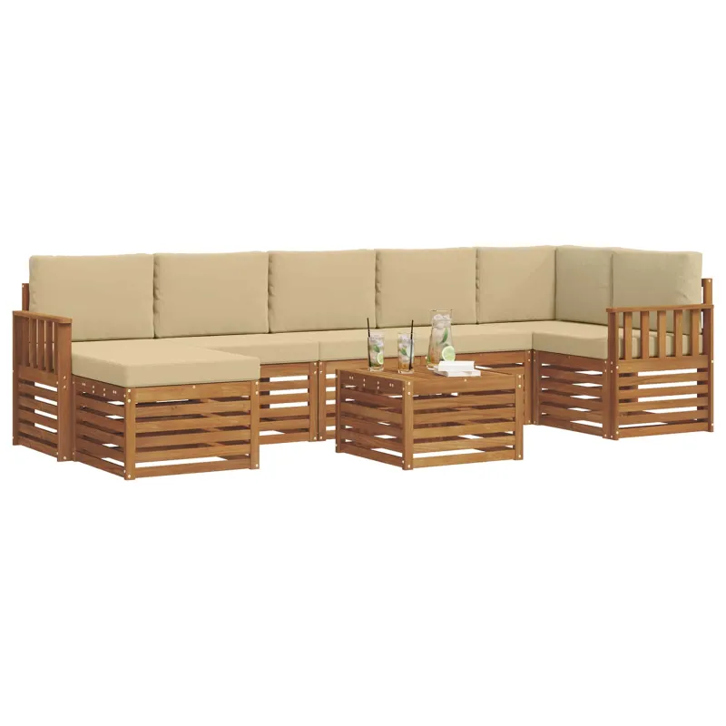 Lauko sofos komplektas su pagalve 8 pcs Natūralus ir bežinis