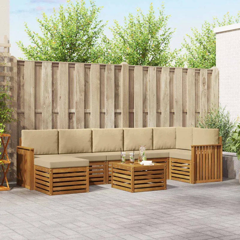 Lauko sofos komplektas su pagalve 8 pcs Natūralus ir bežinis