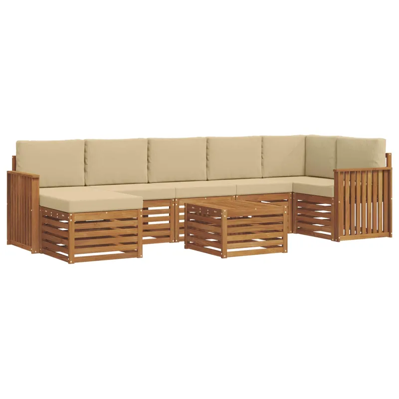 Lauko sofos komplektas su pagalve 8 pcs Natūralus ir bežinis