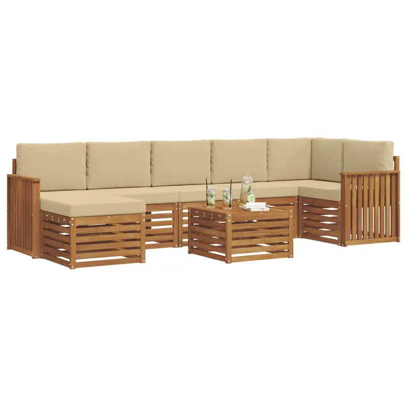 Lauko sofos komplektas su pagalve 8 pcs Natūralus ir bežinis