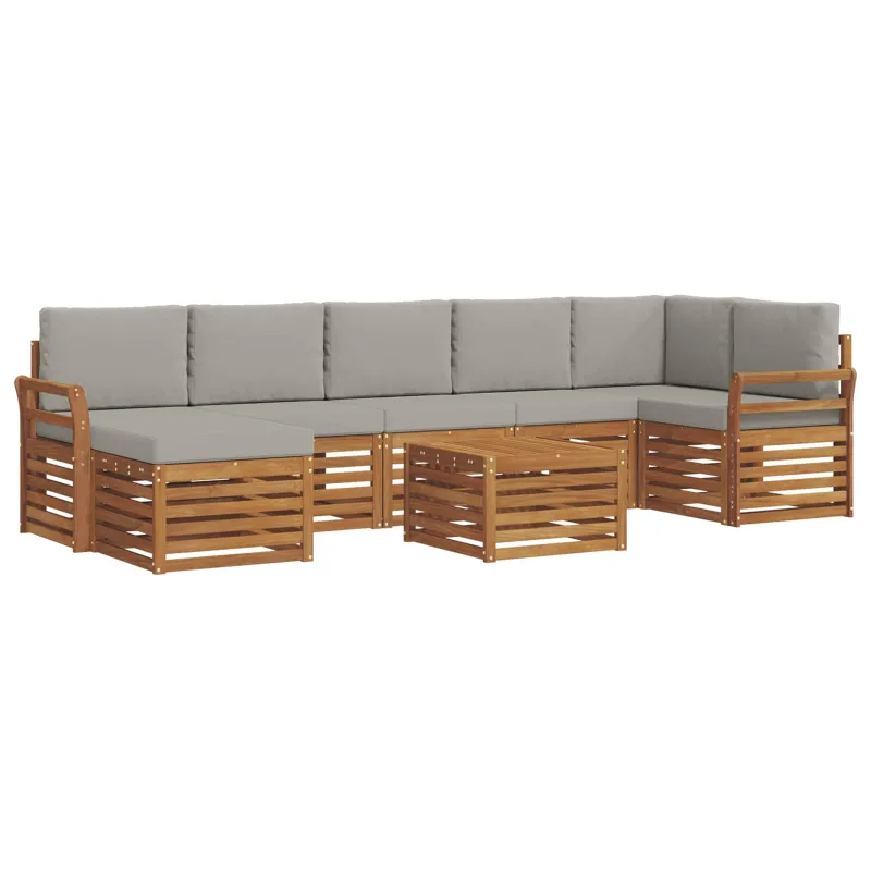 Lauko sofos komplektas 8 pcs Natūrali ir šviesiai pilka
