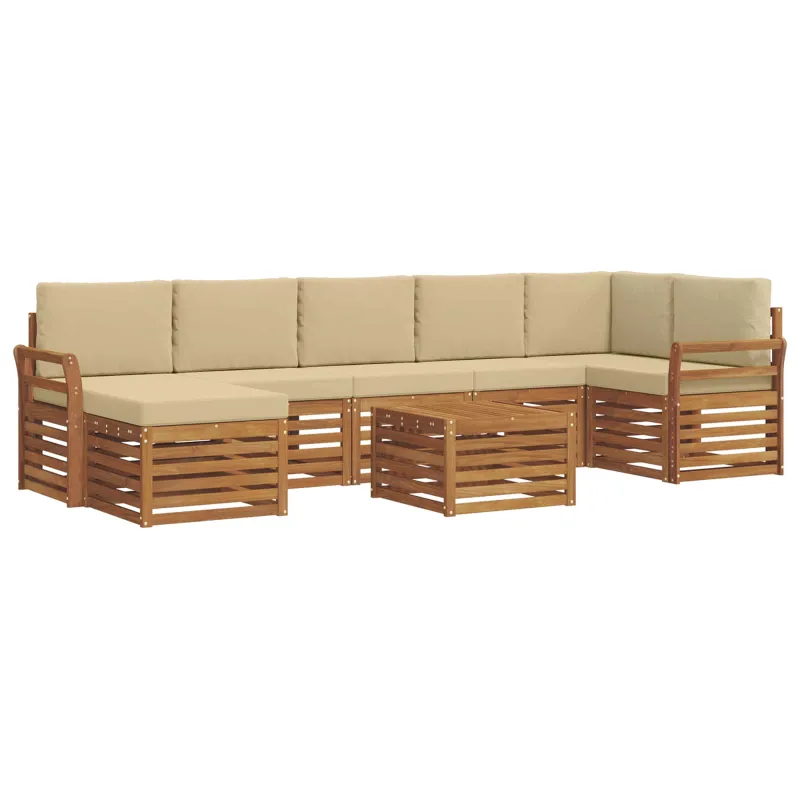 Lauko sofos komplektas su pagalve 8 pcs Natūralus ir bežinis
