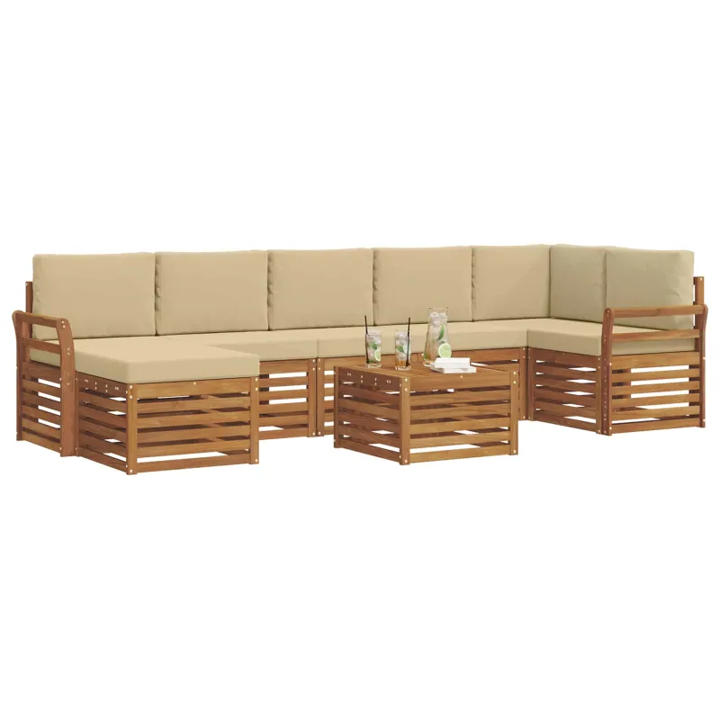 Lauko sofos komplektas su pagalve 8 pcs Natūralus ir bežinis