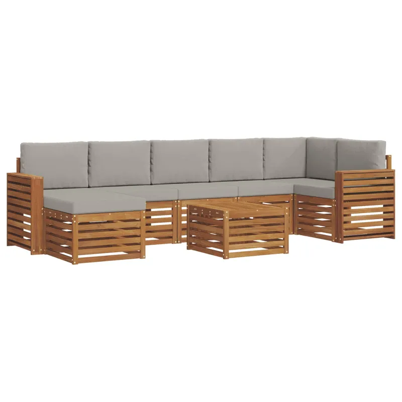 Lauko sofos komplektas 8 pcs Natūrali ir šviesiai pilka