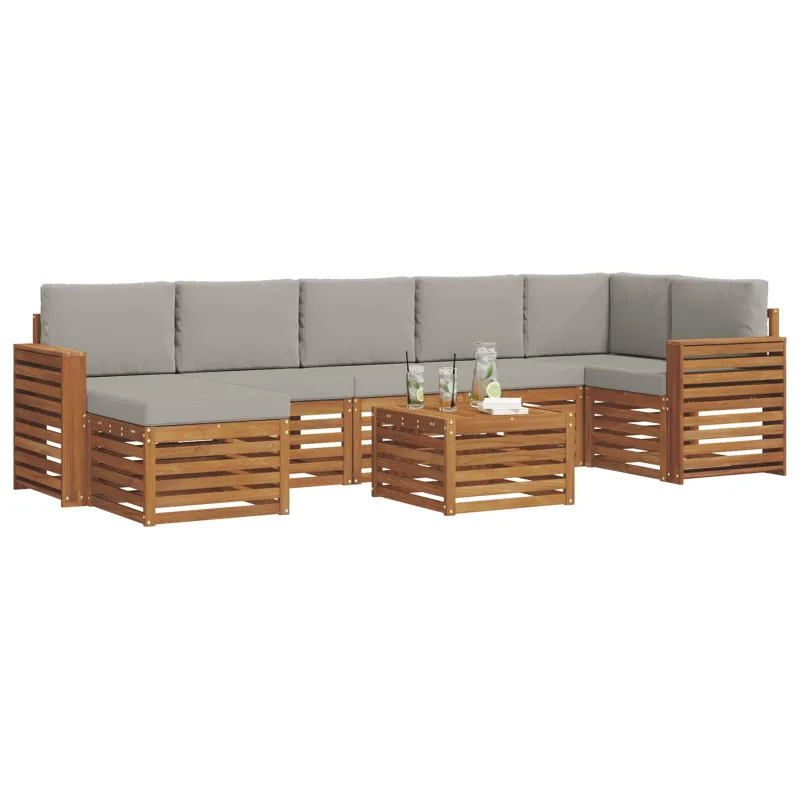 Lauko sofos komplektas 8 pcs Natūrali ir šviesiai pilka