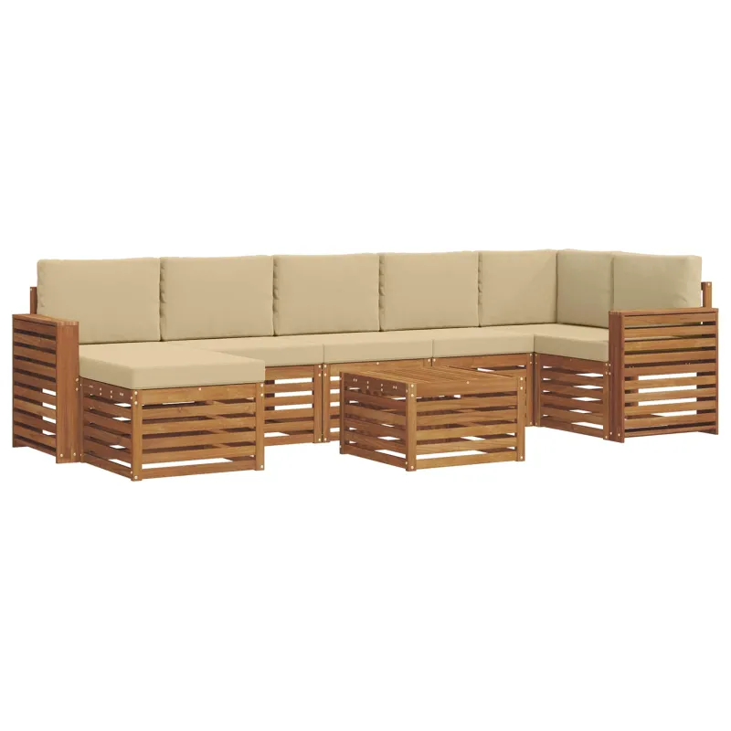 Lauko sofos komplektas su pagalve 8 pcs Natūralus ir bežinis