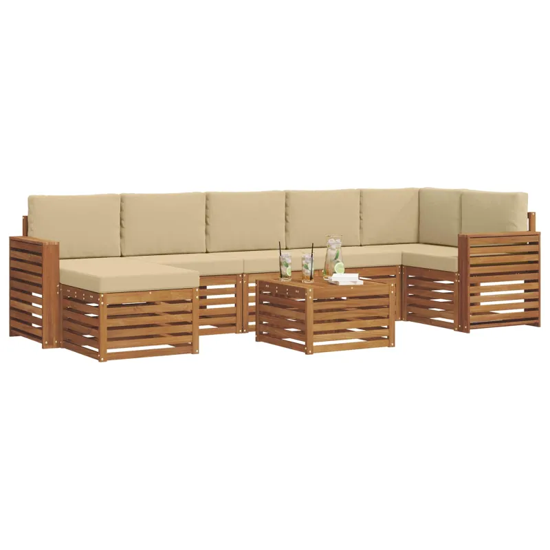 Lauko sofos komplektas su pagalve 8 pcs Natūralus ir bežinis