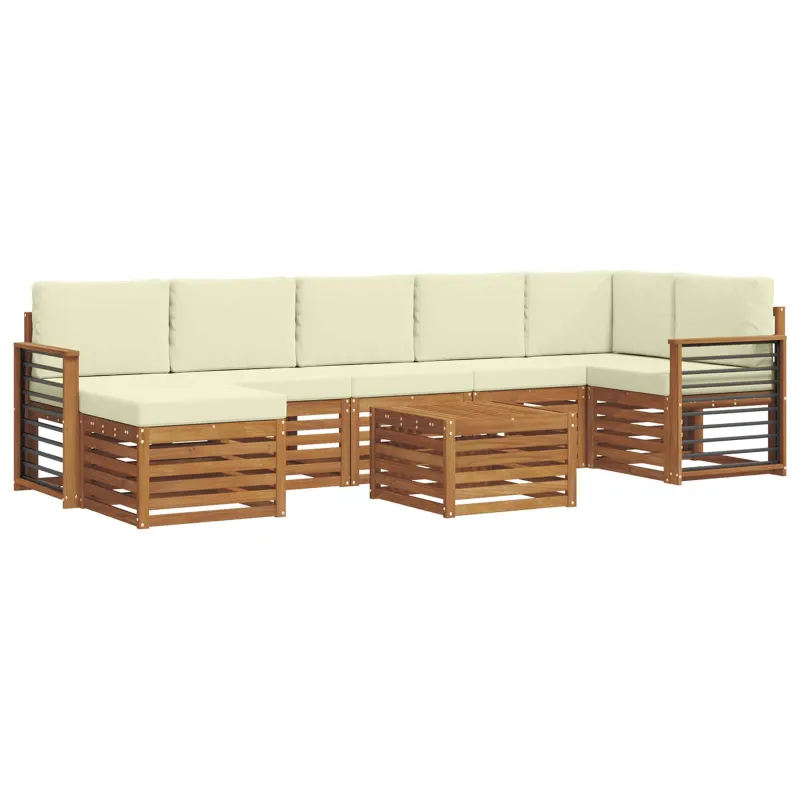Lauko sofos komplektas su pagalve 8 pcs Natūralus ir grietinėlė