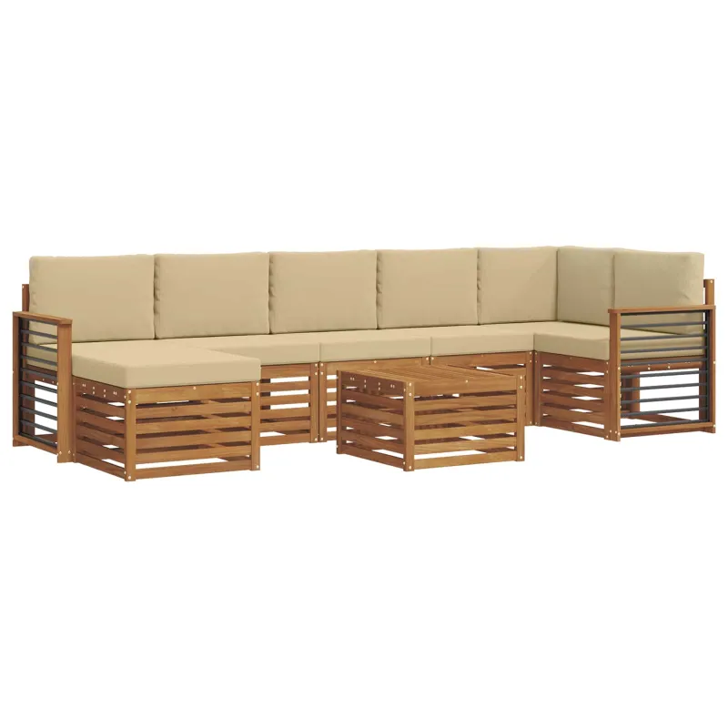 Lauko sofos komplektas su pagalve 8 pcs Natūralus ir bežinis