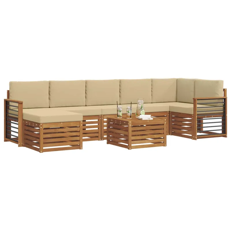 Lauko sofos komplektas su pagalve 8 pcs Natūralus ir bežinis