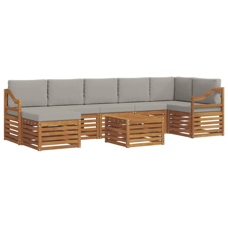 Lauko sofos komplektas 8 pcs Natūrali ir šviesiai pilka