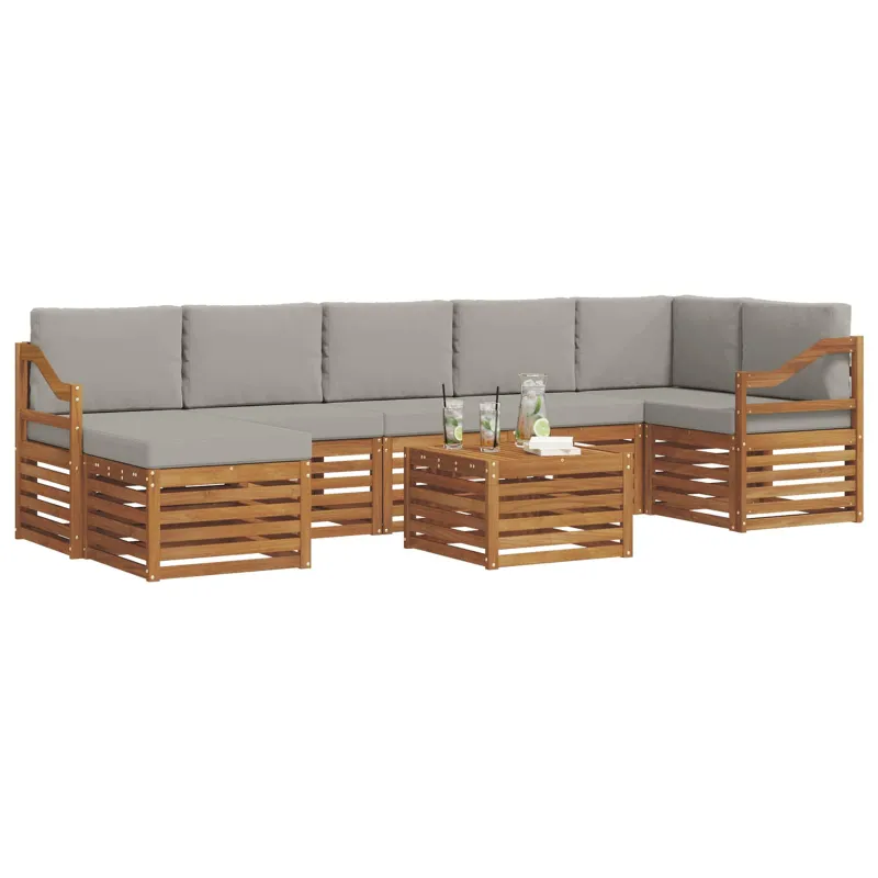 Lauko sofos komplektas 8 pcs Natūrali ir šviesiai pilka