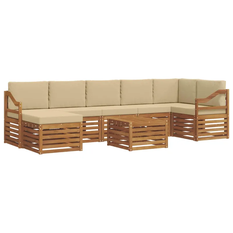 Lauko sofos komplektas su pagalve 8 pcs Natūralus ir bežinis