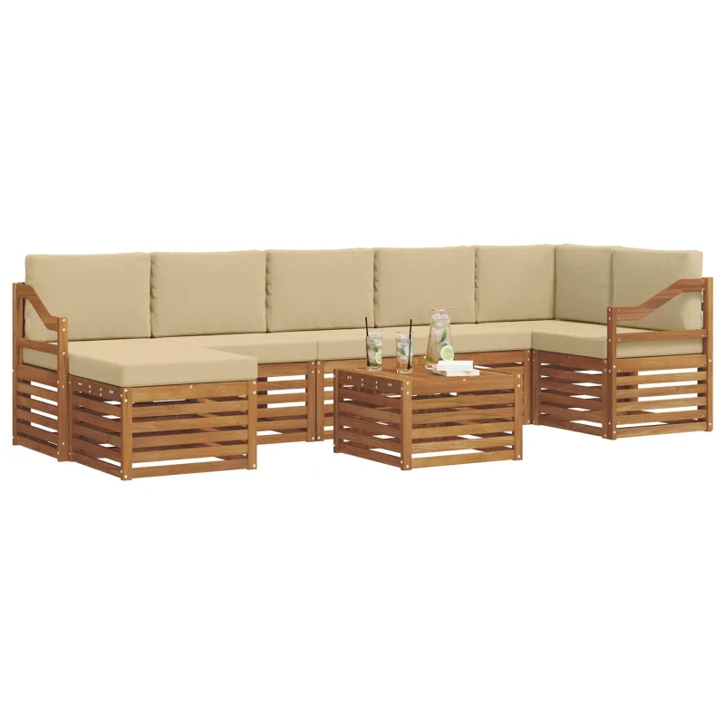 Lauko sofos komplektas su pagalve 8 pcs Natūralus ir bežinis