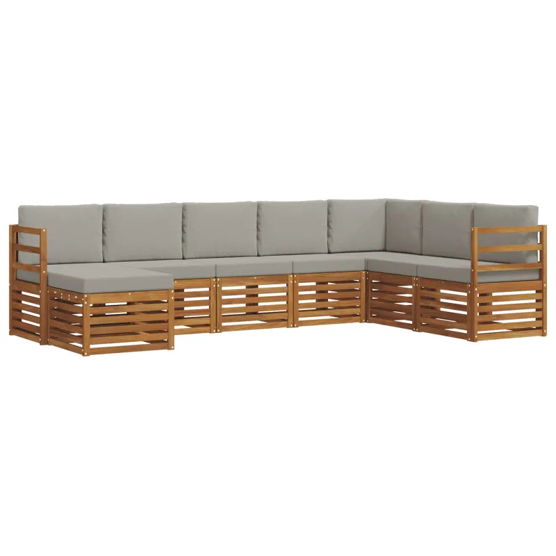 Lauko sofos komplektas 8 pcs Natūrali ir šviesiai pilka