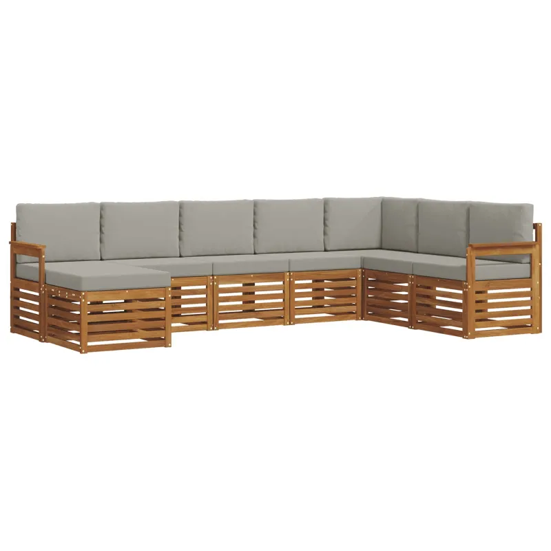 Lauko sofos komplektas 8 pcs Natūrali ir šviesiai pilka