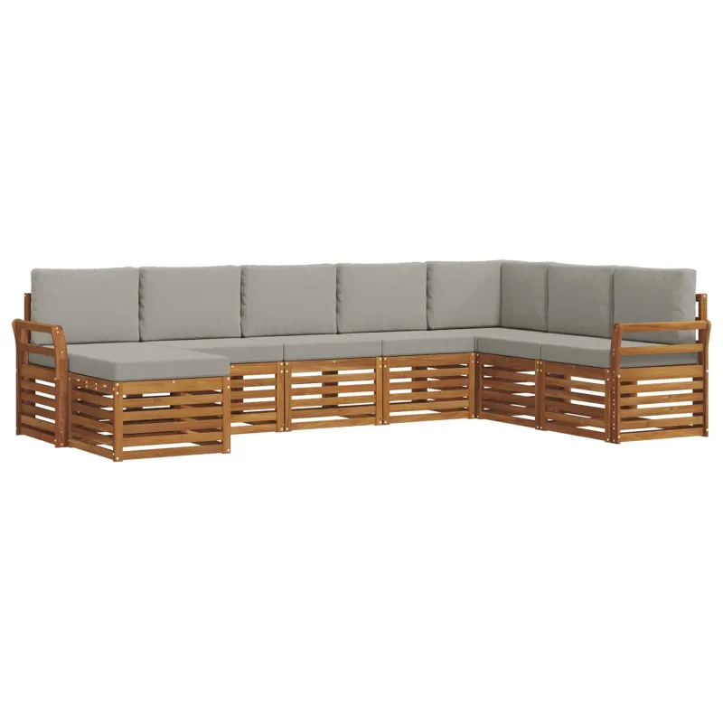 Lauko sofos komplektas 8 pcs Natūrali ir šviesiai pilka