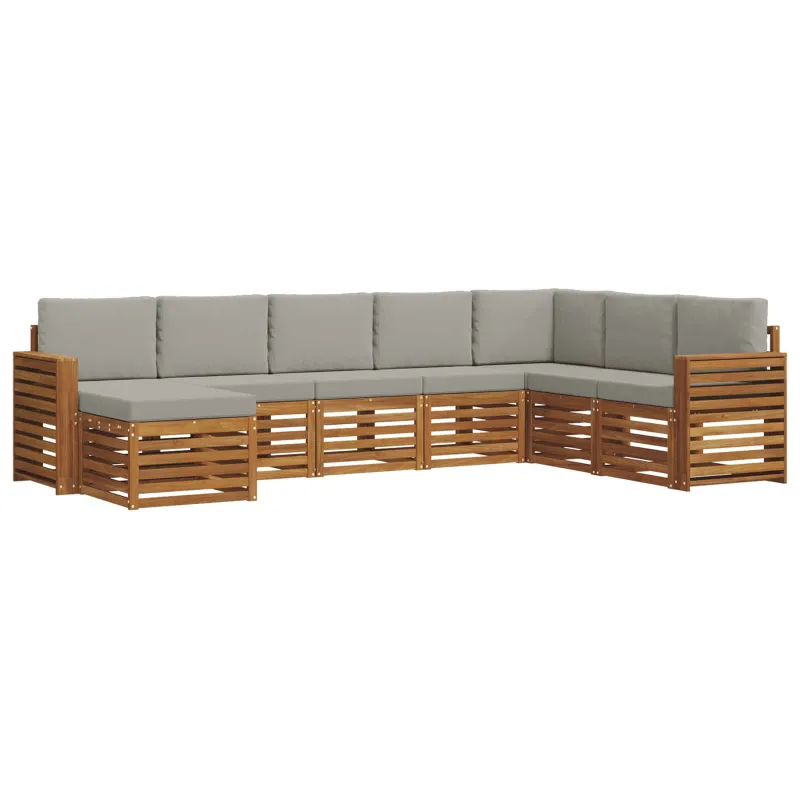 Lauko sofos komplektas 8 pcs Natūrali ir šviesiai pilka