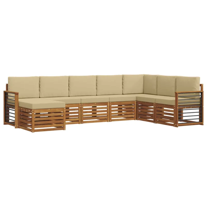 Lauko sofos komplektas su pagalve 8 pcs Natūralus ir bežinis