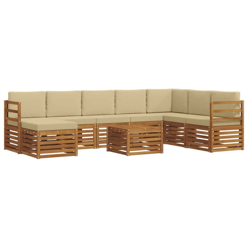Lauko sofos komplektas su pagalve 9 pcs Natūralus ir bežinis