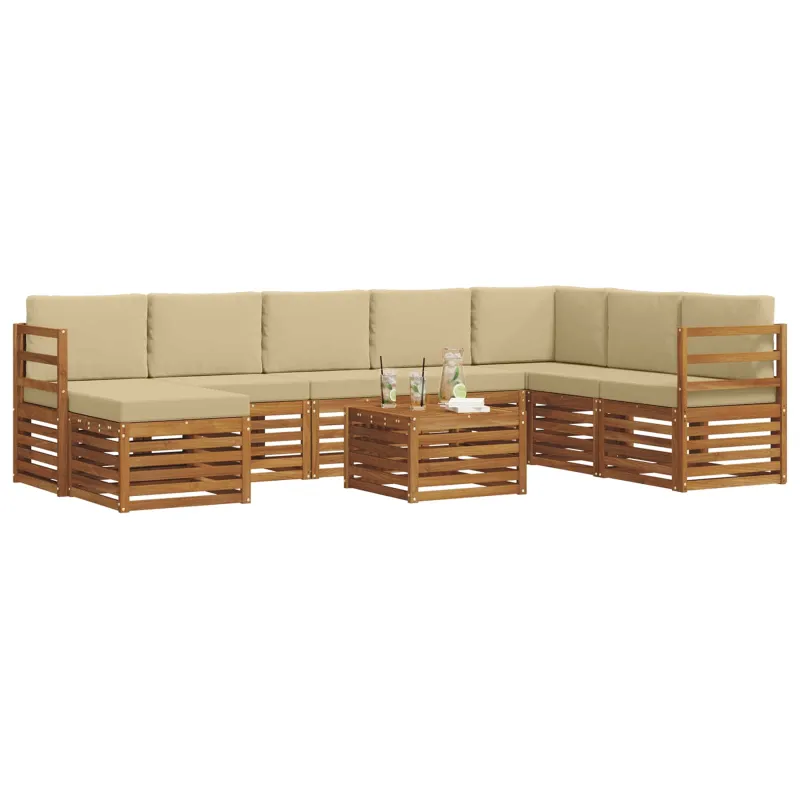 Lauko sofos komplektas su pagalve 9 pcs Natūralus ir bežinis