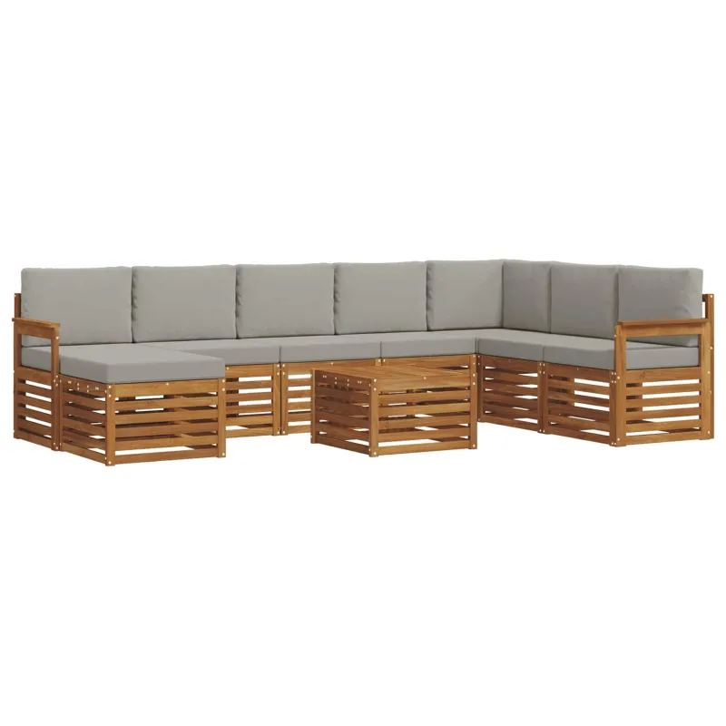 Lauko sofos komplektas 9 pcs Natūrali ir šviesiai pilka