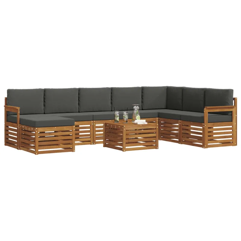 Lauko sofos komplektas su pagalve 9 pcs Natūralus ir antracitas
