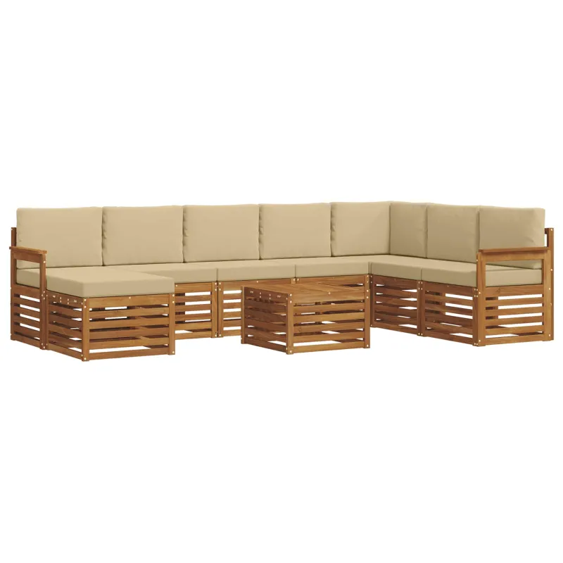 Lauko sofos komplektas su pagalve 9 pcs Natūralus ir bežinis